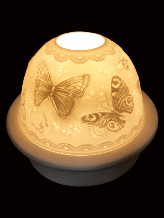 Porcelain Big Butterfly Candle Dome Light w/Candle Plate